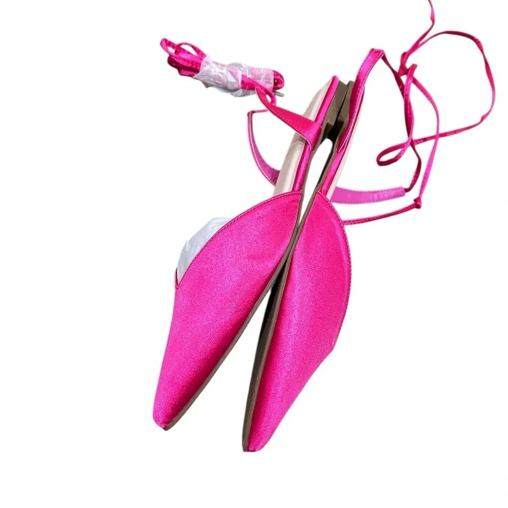 Nwot Journee Collection Theia Fuchsia pink Satin Sandals cushioned flat size 11 - Picture 10 of 15